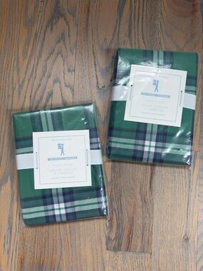 Pottery Barn Kids Green and Navy Plaid 2 standard pillowcases